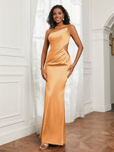 One Shoulder Pleated Floor-Length Dress Tangerine