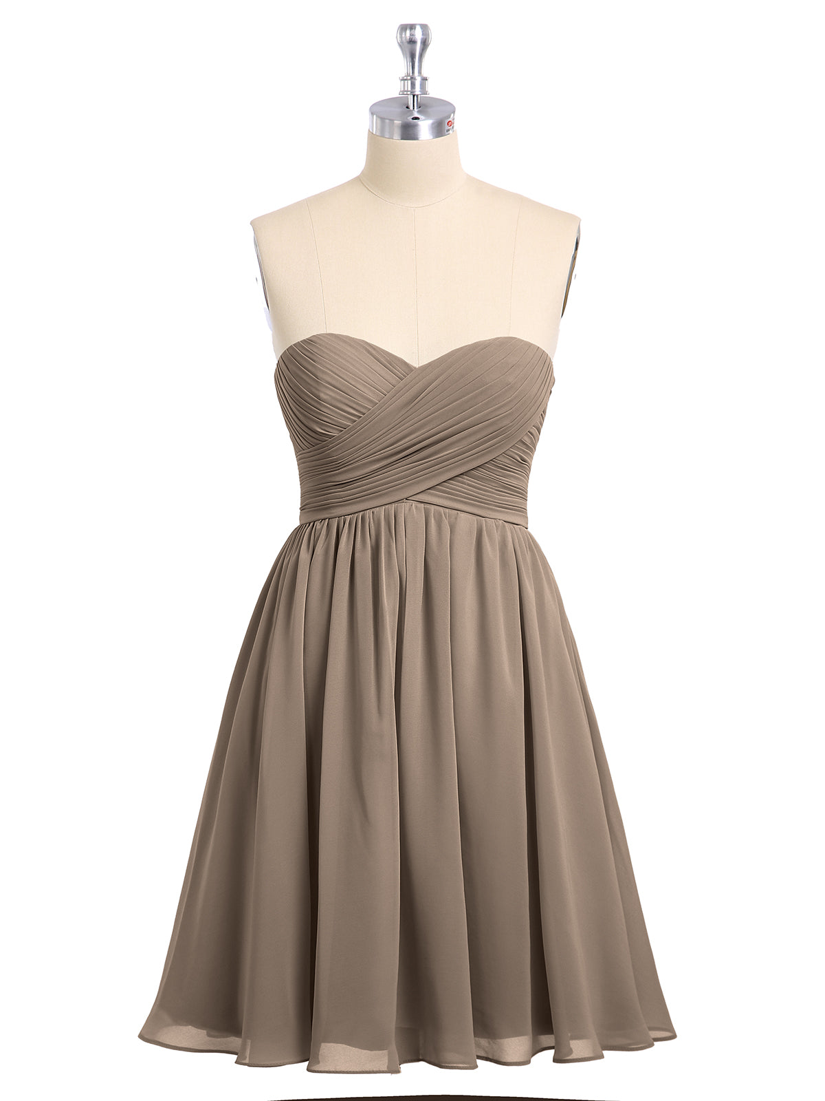 tan bridesmaid dresses short BABARONI Chiffon Taupe Sweetheart Short/Mini Sleeveless Ruched Empire, Taupe / US0 MIBMHQ Alfred Sung Boat-Neck A-Line SIZE:38.5 shoulder A
