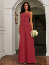 Lace Appliqued Backless Chiffon A-Line Dress Burgundy