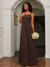 Lace Appliqued Backless Chiffon A-Line Dress Chocolate