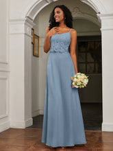 Lace Appliqued Backless Chiffon A-Line Dress Dusty Blue