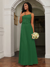 Lace Appliqued Backless Chiffon A-Line Dress Emerald