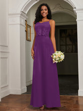 Lace Appliqued  Backless Chiffon A-Line Dress Grape