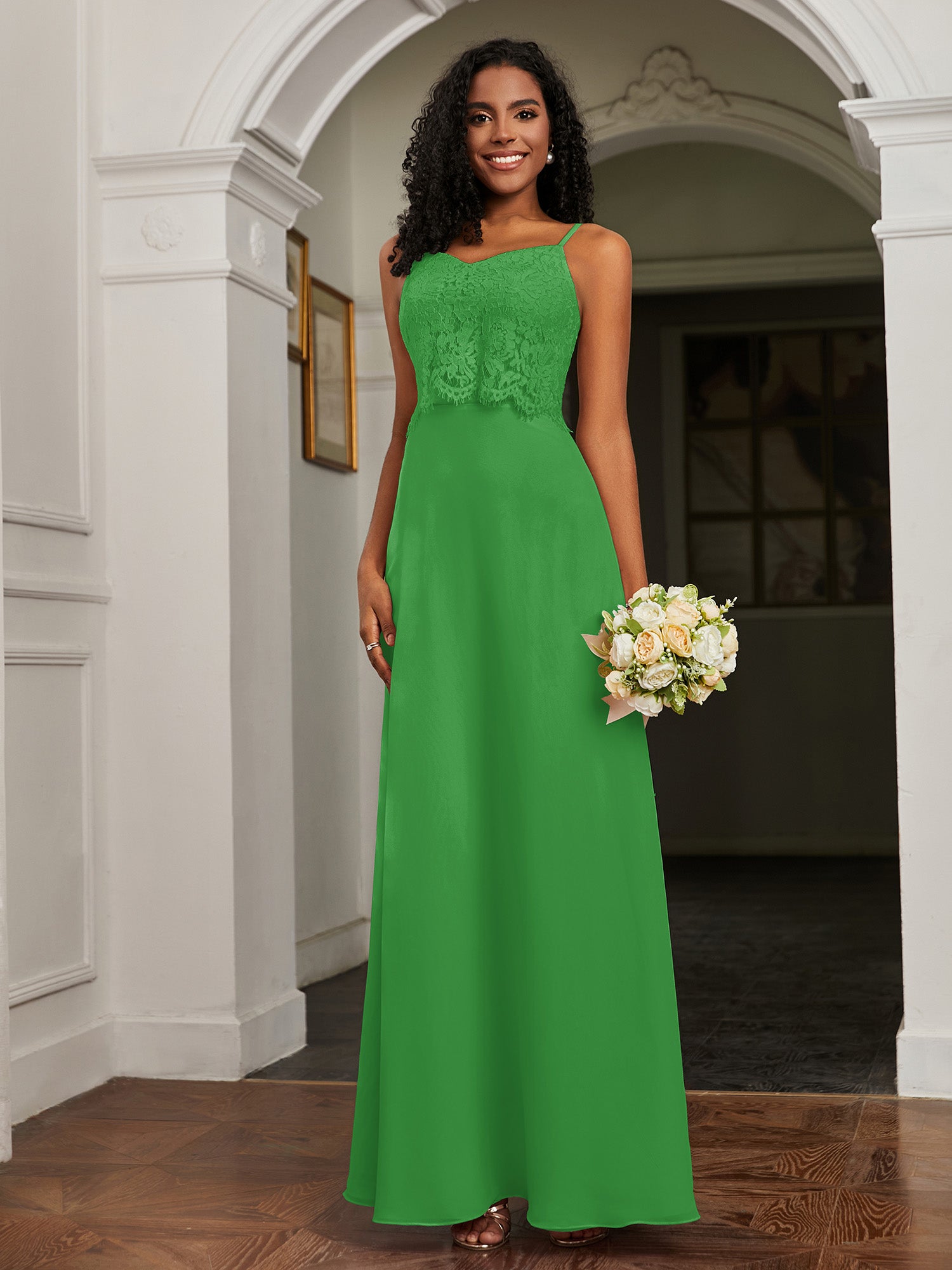 Off-Shoulder Halter Chiffon Dress with Blouson Bodice Green Plus Size