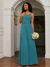 Lace Appliqued Backless Chiffon A-Line Dress Jade