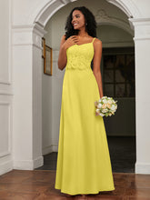Lace Appliqued Backless Chiffon A-Line Dress Lemon