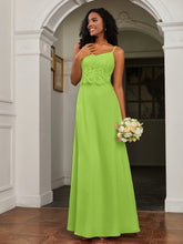 Lace Appliqued Backless Chiffon A-Line Dress Lime Green