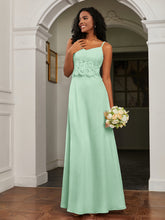 Lace Appliqued Backless Chiffon A-Line Dress Mint Green