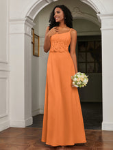 Lace Appliqued Backless Chiffon A-Line Dress Orange