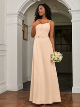 Lace Appliqued Backless Chiffon A-Line Dress Peach