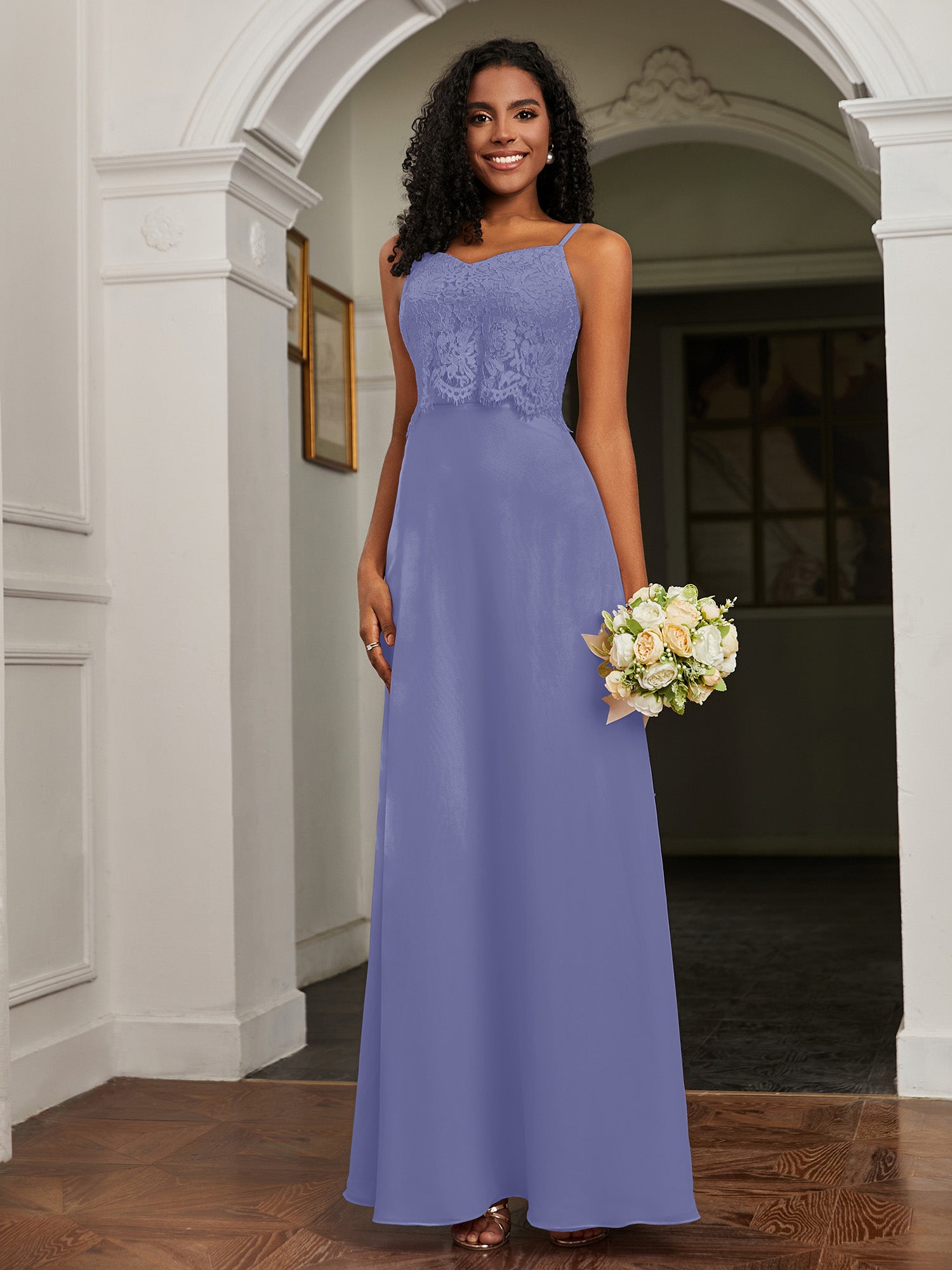 A-Line Pleated Chiffon Dress with Flutter Sleeves Periwinkle Plus Size main image 0