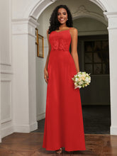 Lace Appliqued Backless Chiffon A-Line Dress Red