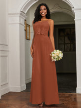 Lace Appliqued Backless Chiffon A-Line Dress Rust