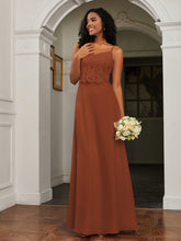 Lace Appliqued Backless Chiffon A-Line Dress Rust