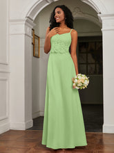 Lace Appliqued Backless Chiffon A-Line Dress Sage