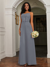 Lace Appliqued Backless Chiffon A-Line Dress Steel Grey
