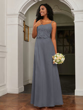 Lace Appliqued Backless Chiffon A-Line Dress Steel Grey
