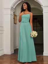 Lace Appliqued Backless Chiffon A-Line Dress Turquoise