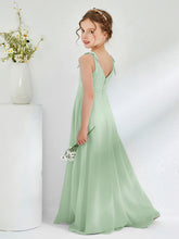 V-neck Ruched Floor-length Junior Bridesmaid Dresses Dusty Sage