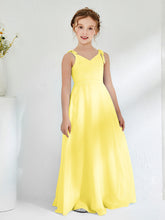 V-neck Ruched Floor-length Junior Bridesmaid Dresses Lemon