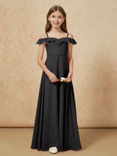 Off-the-shoulder A-Line Junior Bridesmaid Dresses Black