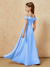 Off-the-shoulder A-Line Junior Bridesmaid Dresses Blue