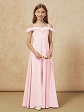 Off-the-shoulder A-Line Junior Bridesmaid Dresses Blushing Pink