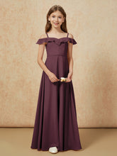Off-the-shoulder A-Line Junior Bridesmaid Dresses Cabernet