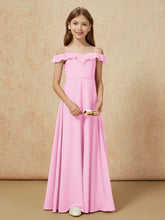 Off-the-shoulder A-Line Junior Bridesmaid Dresses Candy Pink