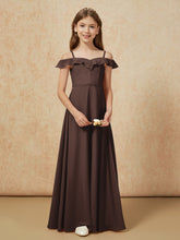 Off-the-shoulder A-Line Junior Bridesmaid Dresses Chocolate