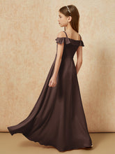 Off-the-shoulder A-Line Junior Bridesmaid Dresses Chocolate