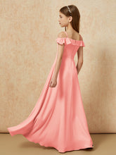 Off-the-shoulder A-Line Junior Bridesmaid Dresses Coral