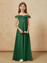 Off-the-shoulder A-Line Junior Bridesmaid Dresses Dark Green