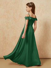 Off-the-shoulder A-Line Junior Bridesmaid Dresses Dark Green