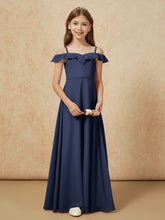 Off-the-shoulder A-Line Junior Bridesmaid Dresses Dark Navy