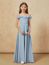 Off-the-shoulder A-Line Junior Bridesmaid Dresses Dusty Blue