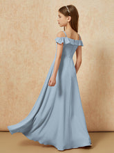 Off-the-shoulder A-Line Junior Bridesmaid Dresses Dusty Blue