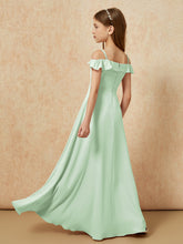 Off-the-shoulder A-Line Junior Bridesmaid Dresses Dusty Sage