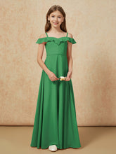 Off-the-shoulder A-Line Junior Bridesmaid Dresses Emerald