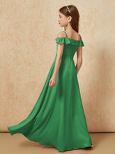Off-the-shoulder A-Line Junior Bridesmaid Dresses Emerald