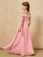 Off-the-shoulder A-Line Junior Bridesmaid Dresses Flamingo