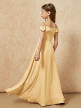 Off-the-shoulder A-Line Junior Bridesmaid Dresses Gold
