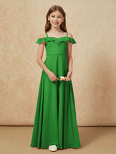 Off-the-shoulder A-Line Junior Bridesmaid Dresses Green