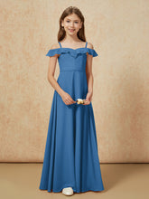 Off-the-shoulder A-Line Junior Bridesmaid Dresses Ink Blue