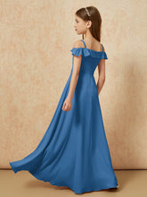 Off-the-shoulder A-Line Junior Bridesmaid Dresses Ink Blue