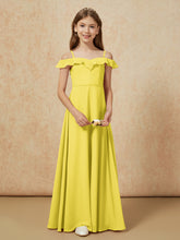 Off-the-shoulder A-Line Junior Bridesmaid Dresses Lemon