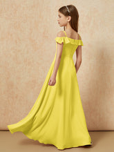 Off-the-shoulder A-Line Junior Bridesmaid Dresses Lemon