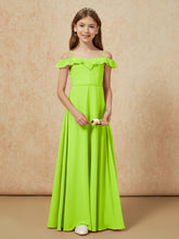 Off-the-shoulder A-Line Junior Bridesmaid Dresses Lime Green
