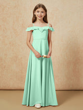 Off-the-shoulder A-Line Junior Bridesmaid Dresses Mint Green
