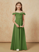 Off-the-shoulder A-Line Junior Bridesmaid Dresses Moss